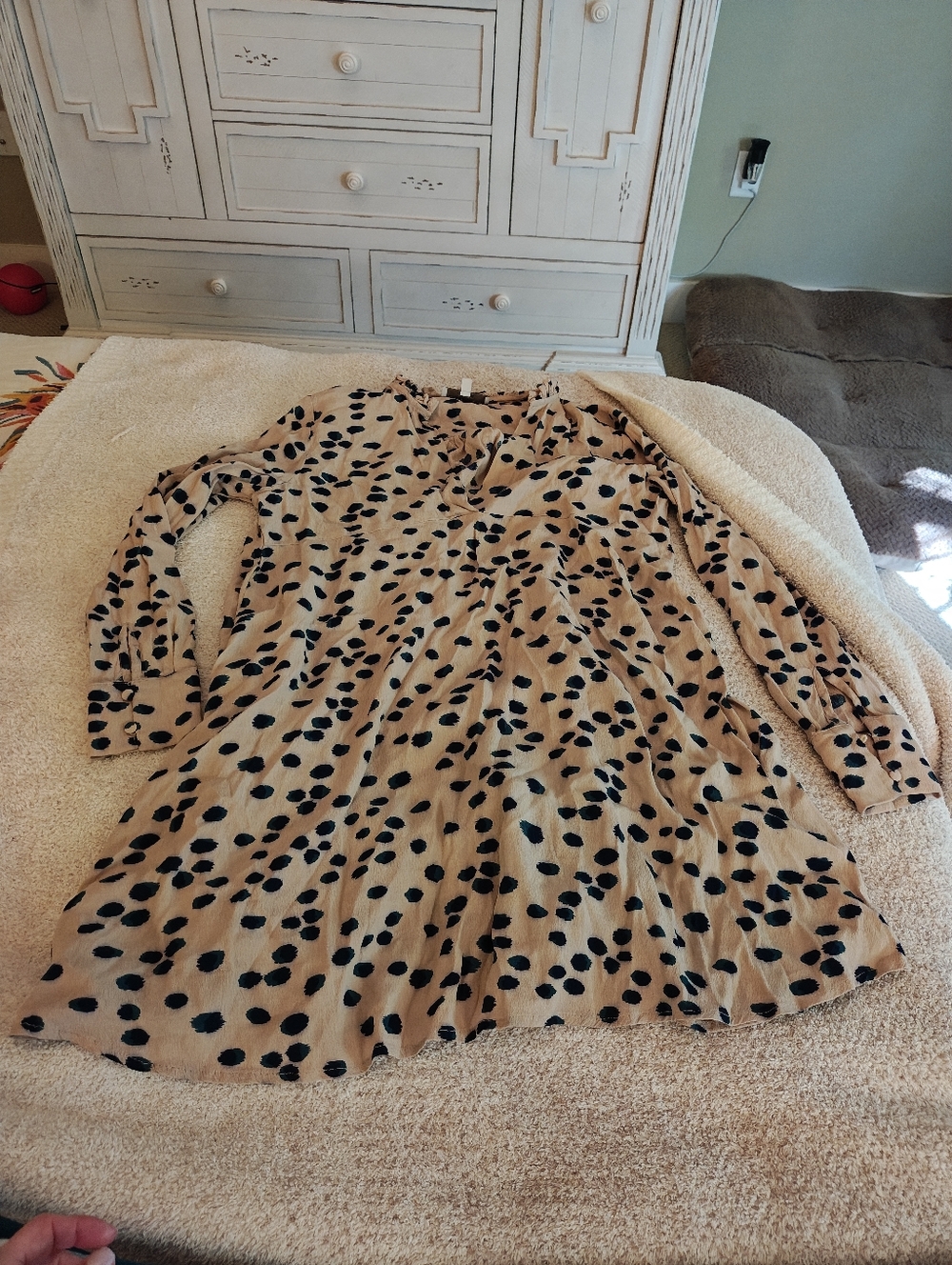 Hayden Beige/Teal Spotted Long Sleeve Shift Dress Sz Small